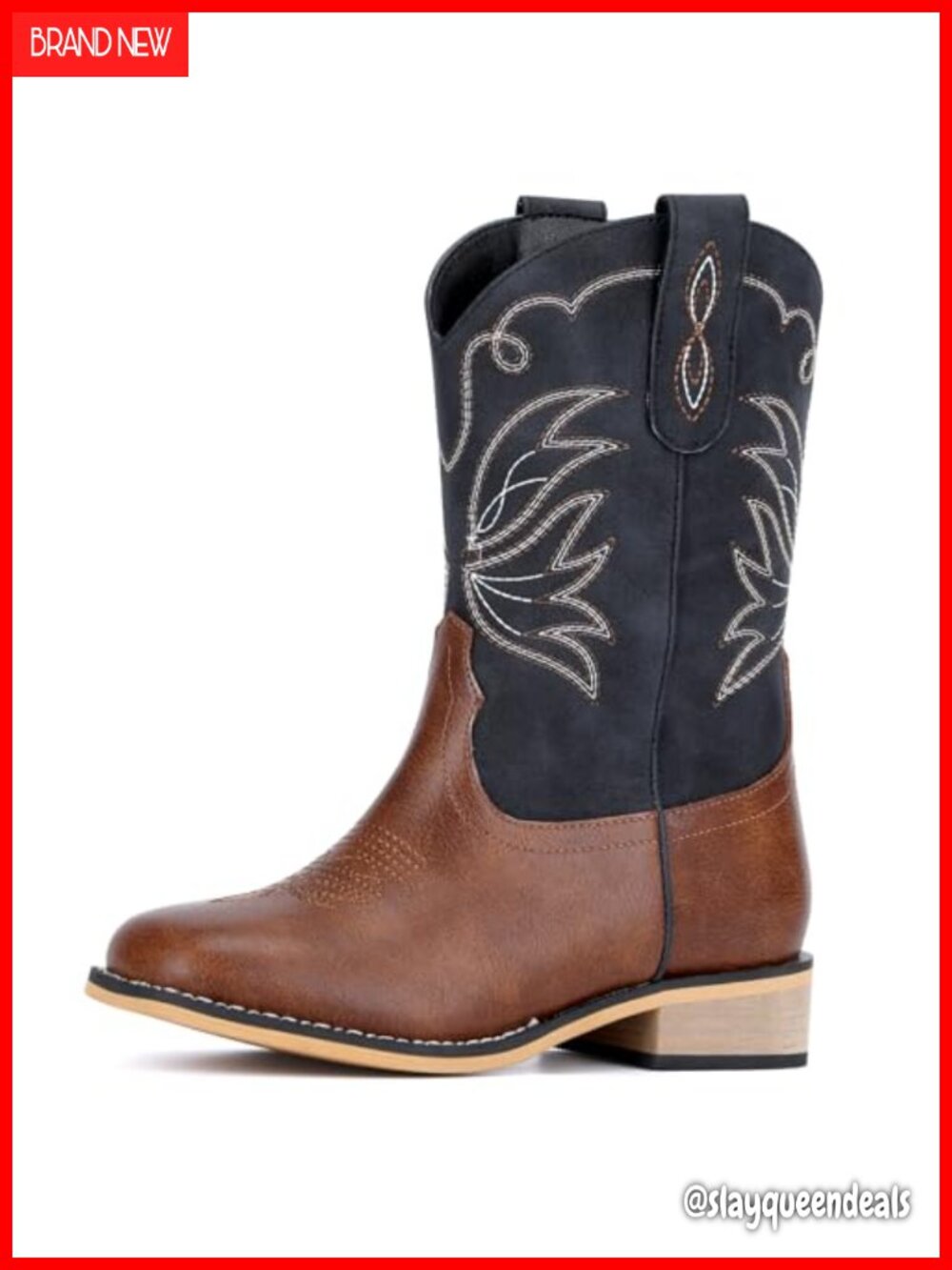 Kids Cowboy Boots Square Toe Faux Leather Western Equestrian